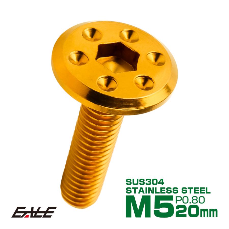 ステンレスボルト M5×20mm P0.8 ホールヘッド フラット 六角穴付 ボタンボルト SUS304 ゴールド TR0959 | ブランド登録なし