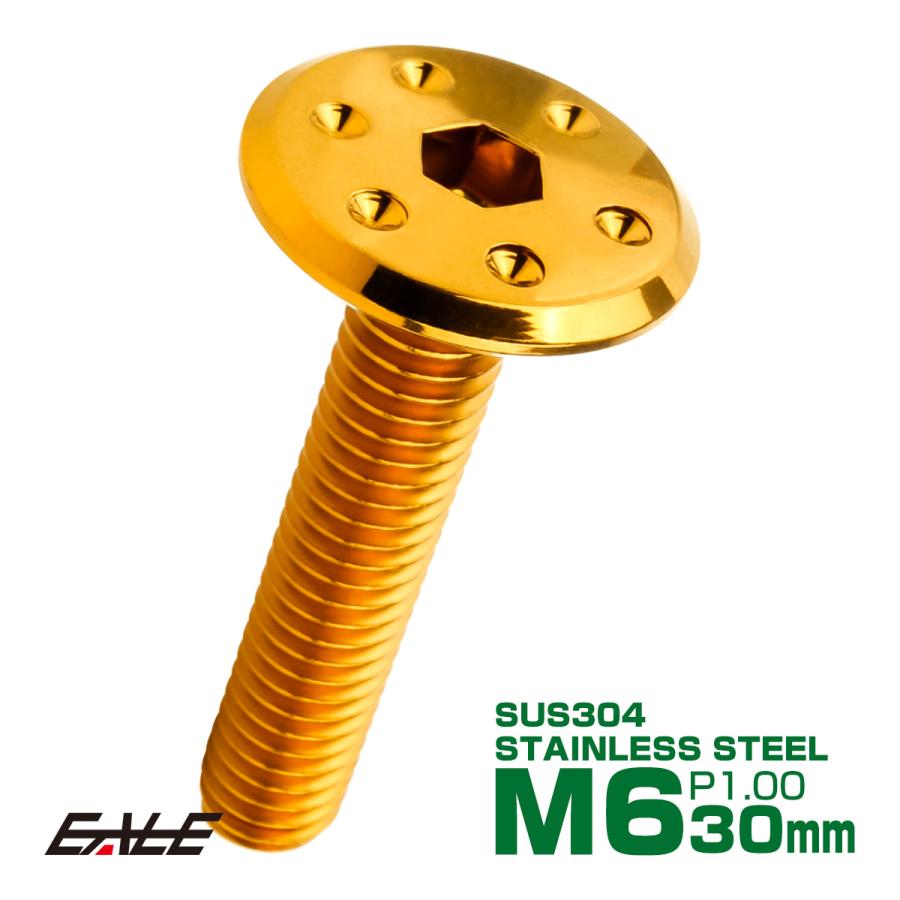 ステンレスボルト M6×30mm P1.0 ホールヘッド フラット 六角穴付 ボタンボルト SUS304 ゴールド TR0966 | ブランド登録なし