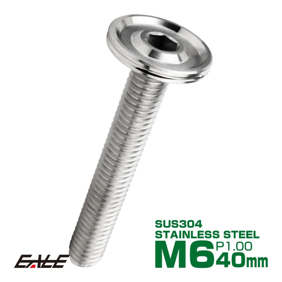 ボタンボルト M6×40mm P1.00 薄型 デザインヘッド フラット SUS304 六角穴 カスタムボルト マット シルバー TR1166 | ブランド登録なし