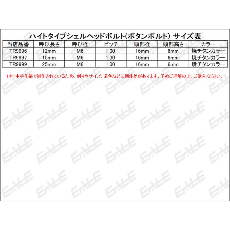 ボタンボルト M6×12mm P1.00 ハイトタイプ シェルヘッドボルト ステンレス削り出し 焼チタンカラー TR9996 | ブランド登録なし | 03