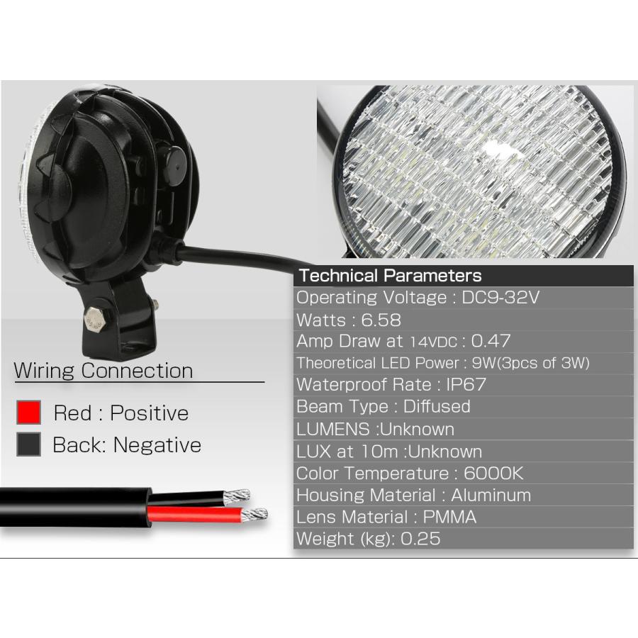 LED 汎用ライト 作業灯 9W 拡散型 小型 軽量モデル 路肩灯 バックランプ 防水IP67 12V 24V ZZP-130｜eale｜03