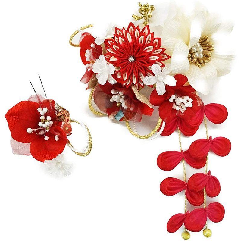 代引可 2点セット 髪飾り Kk 352 七五三 結婚式 卒業式 成人式 振袖 コーム型 つまみ細工 ちりめん かんざし 花 ホワイト レッド 赤 かんざし 髪飾り Todayswomanfoundation Org