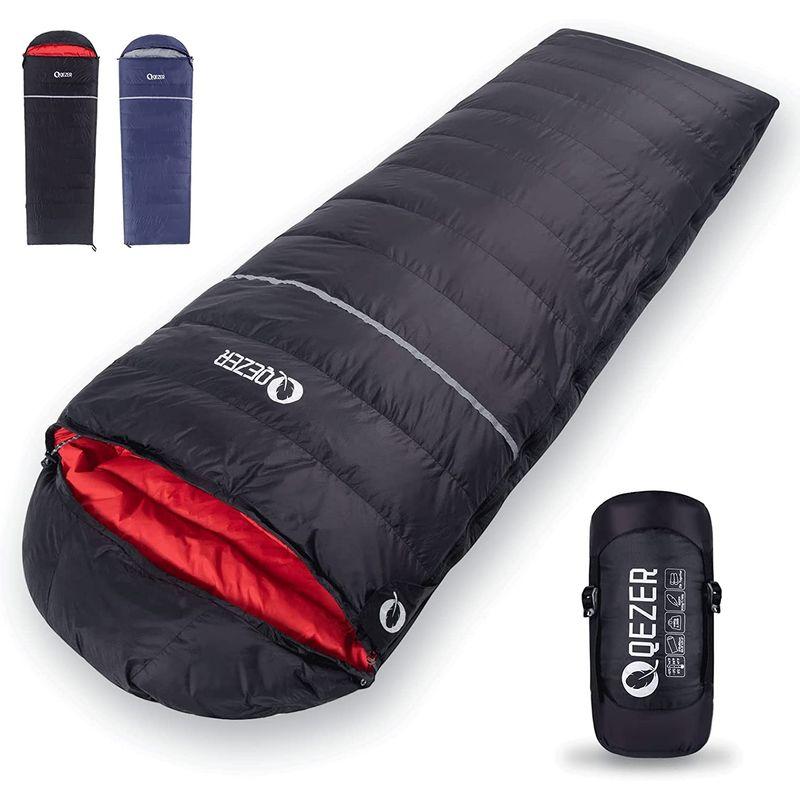 色:羽毛量1000g】QEZER 寝袋 冬用 ダウン シュラフ 最低温度-25