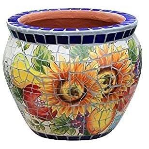 WANIYA1 大きな塗られた陶磁器の植物の鉢、庭の手のプリントのモザイクの植物の鉢屋外のクラフト盆栽プランタ