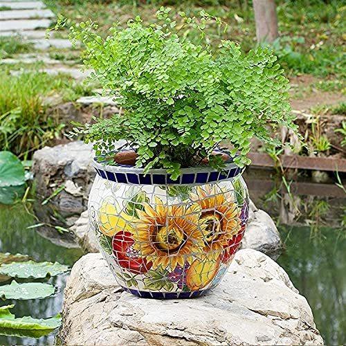 WANIYA1 大きな塗られた陶磁器の植物の鉢、庭の手のプリントのモザイクの植物の鉢屋外のクラフト盆栽プランタ｜eamonyawa｜06