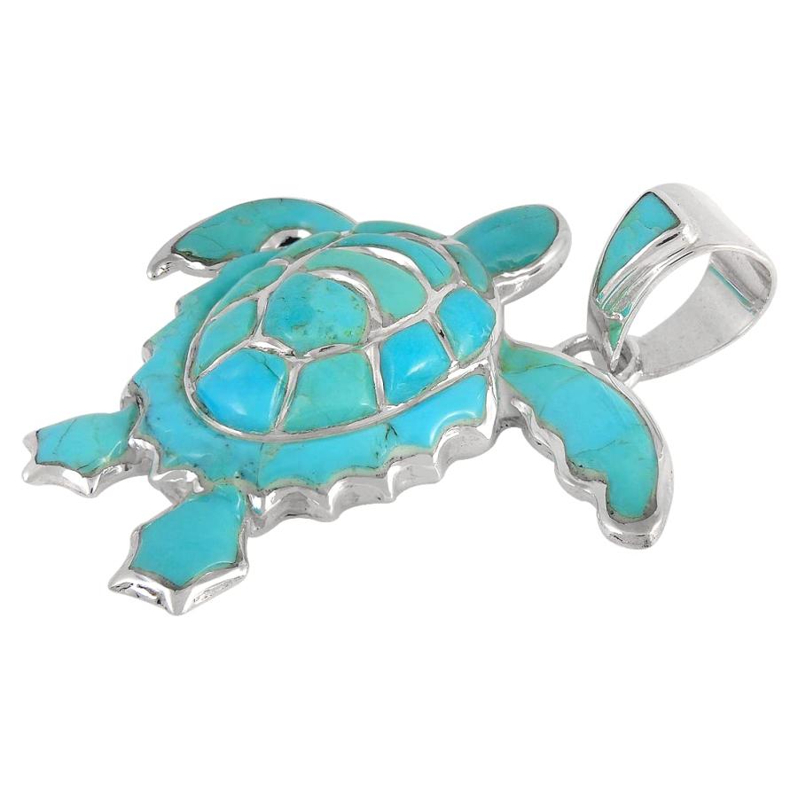 タートルペンダントネックレス 925スターリングシルバー 本物の宝石 20インチチェーン， 金属， 圧縮ターコイズ Turtle 並行輸入品_6
