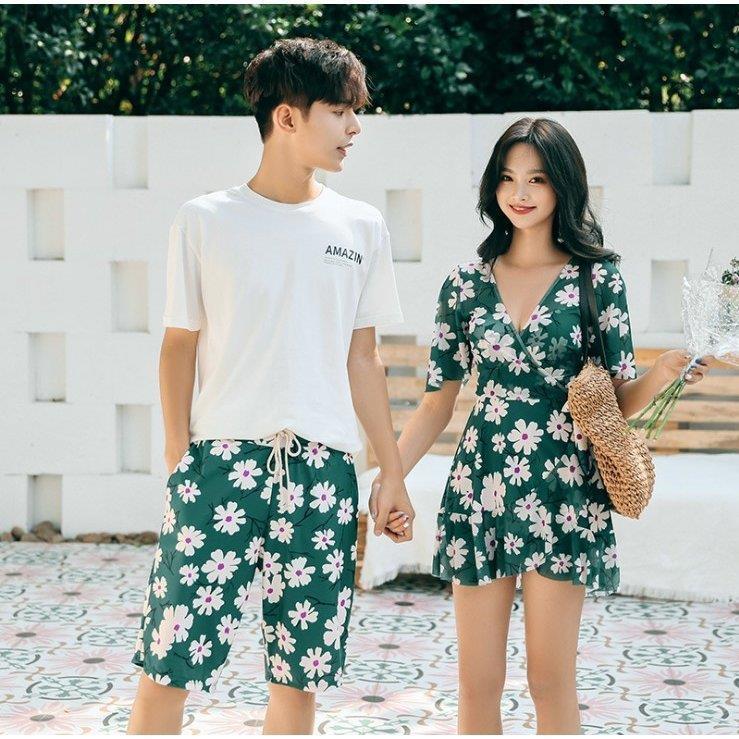 韓国水着ペアルックカップル水着メンズ レディース花柄お揃い水着ビキニサーフパンツ海水浴夏休み可愛いい f6 E G 通販 Yahoo ショッピング
