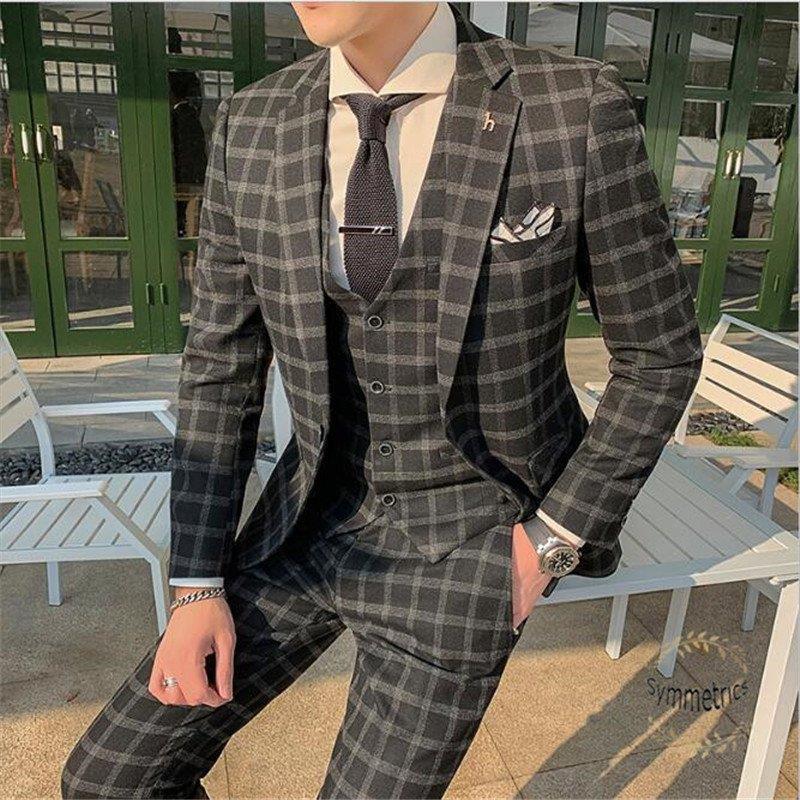 可愛いクリスマスツリーやギフトが ブレザー 3ピーススーツ 結婚式 チェック柄 スリーピーススーツ メンズ ビジネススーツ チェック柄 スリーピース スーツ メンズ ビジネススーツ スーツセット 通勤 ベスト付き カジュアルスーツ ビジネススーツ