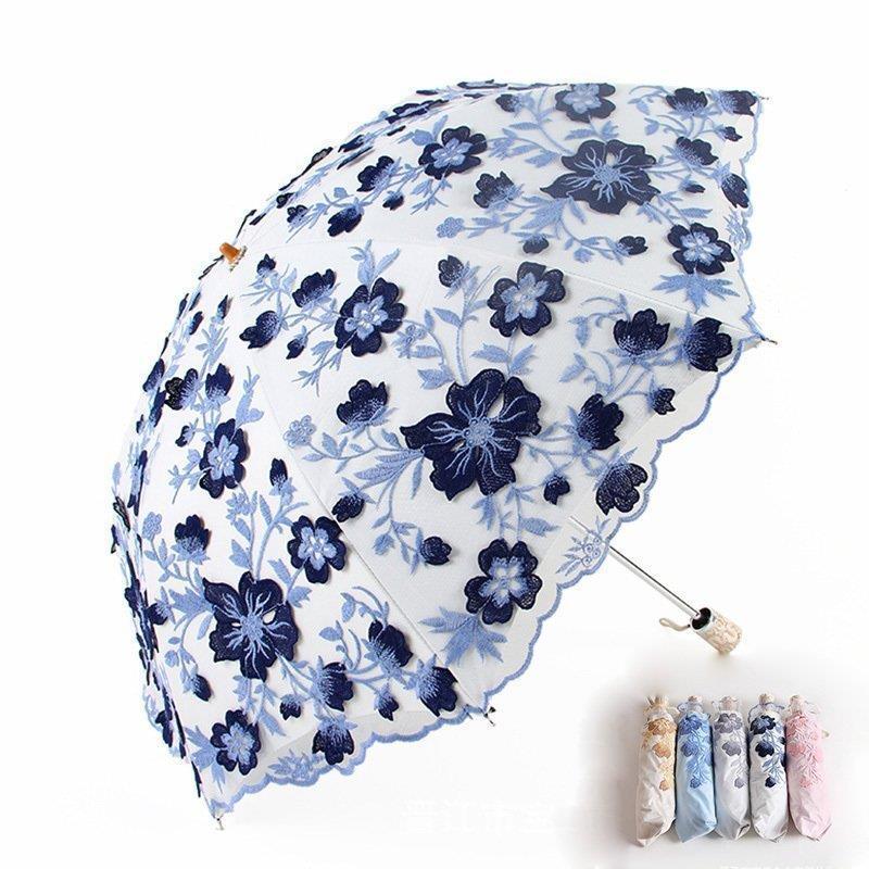 現金特価 レディース 姫系 花刺繍日傘 レース 2段折り手動折りたたみ 裏張り Uvカット 遮光遮熱 フリルパラソル 深まり ドーム型 折りたたみ傘 シミ シワ紫外線対策上品 安い Cepici Gouv Ci