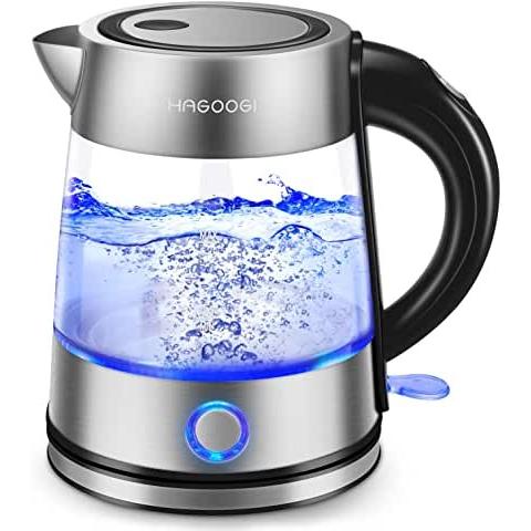予約 HAGOOGI 電気ケトル ガラス ケトル 1.0L 二重構造 火傷防止 温度