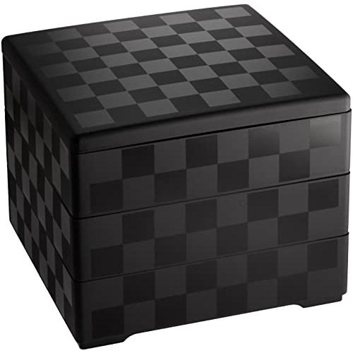 若泉漆器 3段重箱 6.5寸重 黒マット 市松(内黒) H-153-45-A : Earth