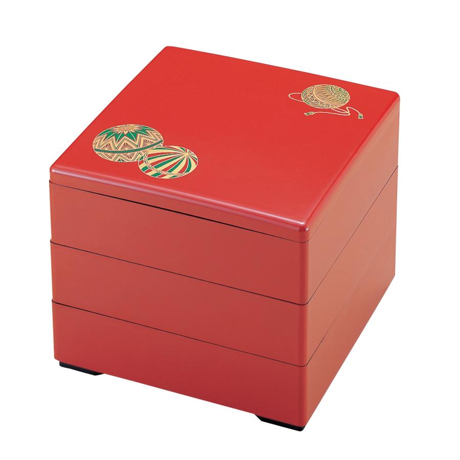 若泉漆器 3段重箱 5.5寸重 朱 てまり(内黒) H-166-8-A : Earth
