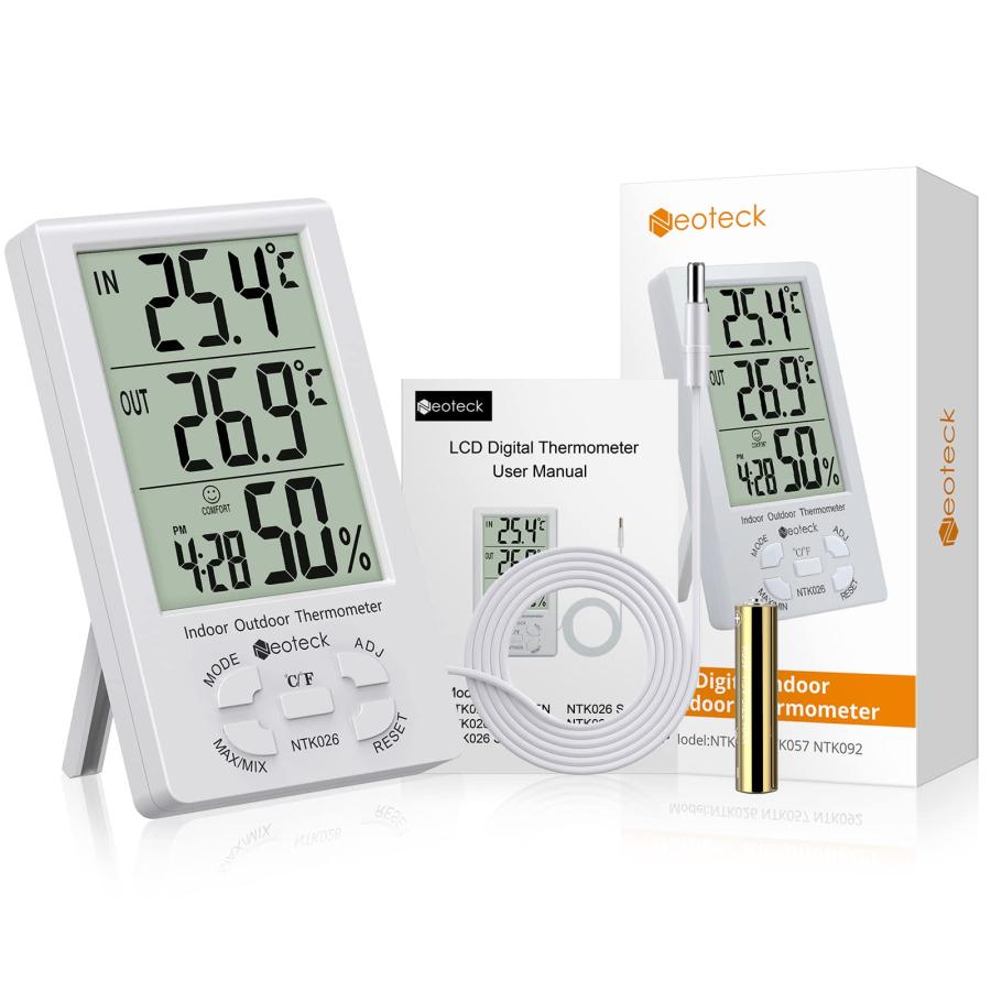 Neoteck 温湿度計 精度± 1℃ センサー LCDデジタル 室内外温度 室内湿度