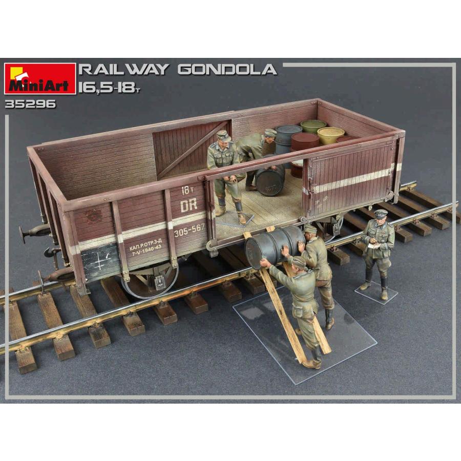 ミニアート 1/35 ドイツ軍 ゴンドラ貨車16.5-18t 兵隊5体付 プラモデル MA35296の画像