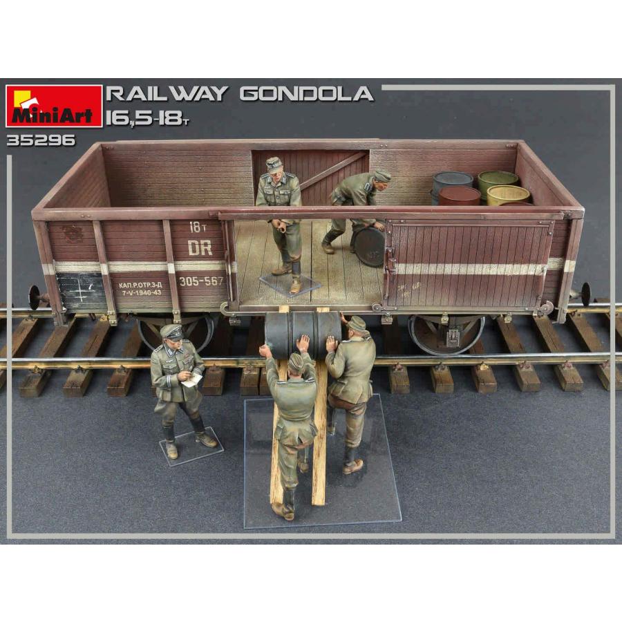 ミニアート 1/35 ドイツ軍 ゴンドラ貨車16.5-18t 兵隊5体付 プラモデル MA35296の画像