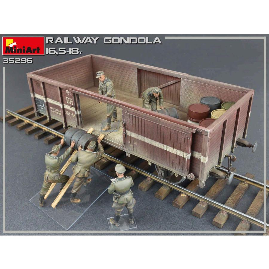 ミニアート 1/35 ドイツ軍 ゴンドラ貨車16.5-18t 兵隊5体付 プラモデル MA35296の画像
