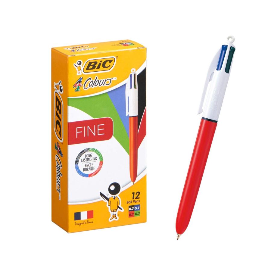 ビック(Bic) ボールペン 4色ボールペン 多色 オレンジ軸 0.7mm 12本入