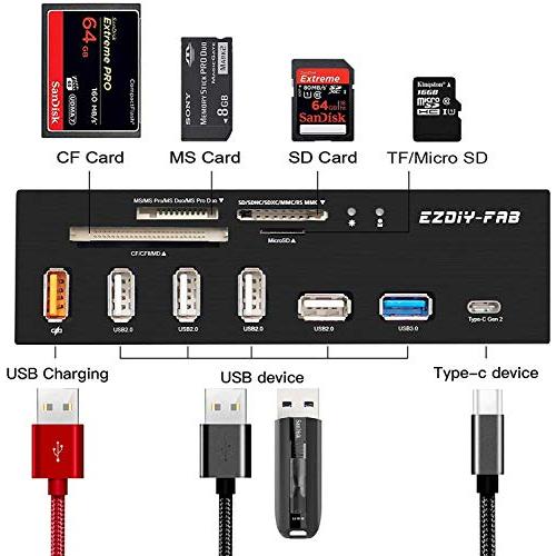 EZDIY-FAB 5.25"インチベイPCフロントパネル内蔵型カードリーダー、USB 3.1 Gen2 Type-Cポート、USB 3.0コンピュ｜earth-c｜02