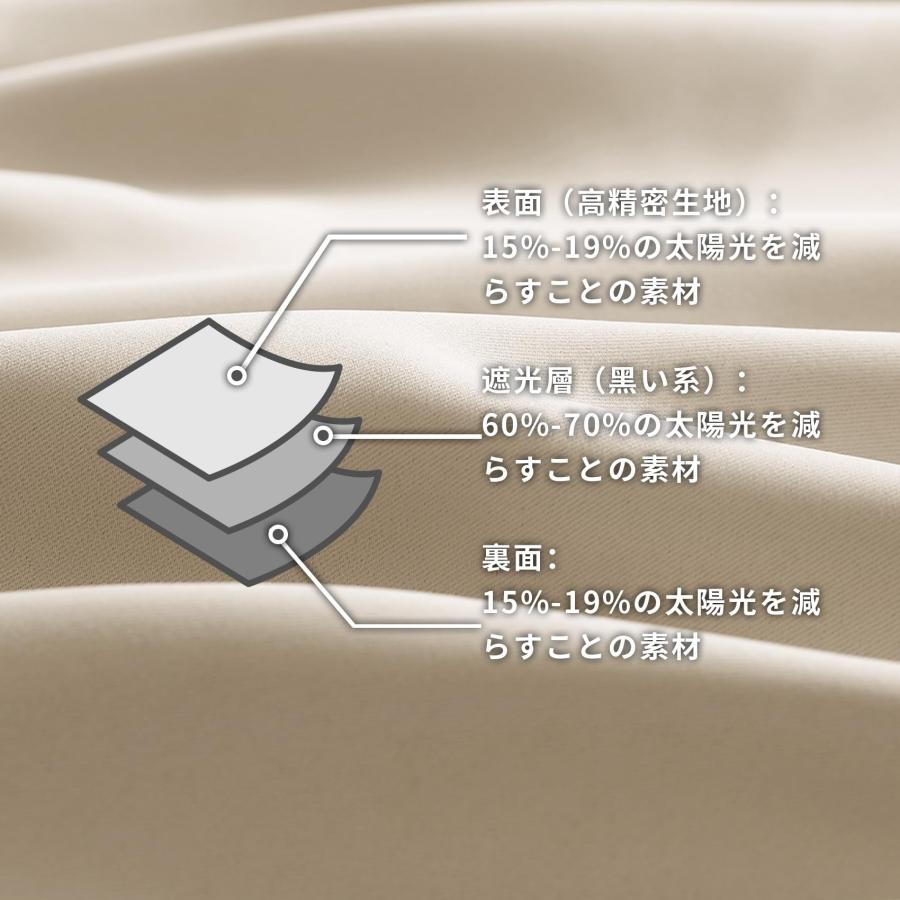 Hansleep カーテン 1級遮光 2枚組 断熱 防寒 防音 省エネ 厚手 無地 おしゃれ 洗える 寝室 リビング用 (ベージュ, 幅100cm×丈 |  | 03