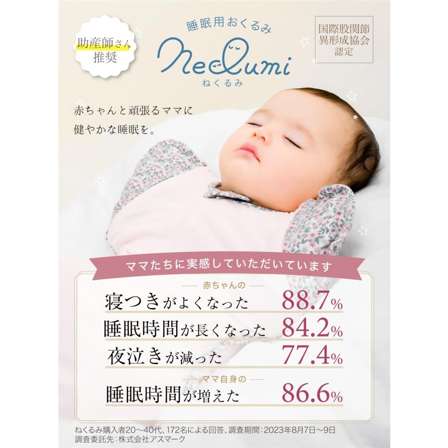 Neclumi 【助産師さん推奨】[ねくるみ] 赤ちゃんもママも安心して寝れるおくるみ スワドル 夜泣き おくるみ (花柄・ピンク, S)｜earth-c｜02