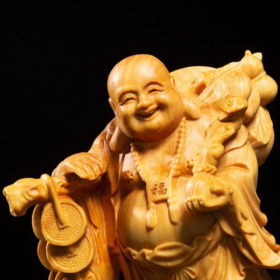 木彫り仏像 七福神 置物 布袋 様 ツゲ製高級木彫り 木製彫刻