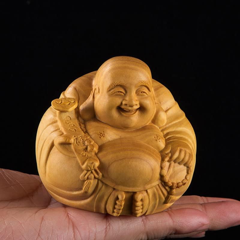 縁起物 七福神楠材１木造り 特上彫り布袋座像★福徳円満 ほていさん 仏像 木彫り ミニ 七福神 布袋 様 置物 ツゲ製高級木彫り 木製彫刻 金