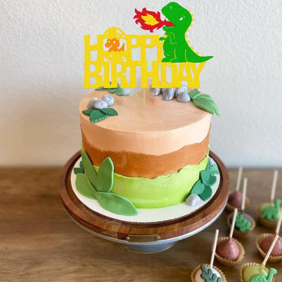 WishFirst 恐竜 ケーキトッパー キラキラ 誕生日ケーキトッパー カップケーキ Happy Birthday 飾り お祝い ケーキ挿入カード｜earth-c｜07