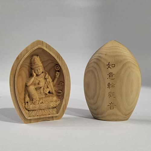 木彫りの仏像 如意輪観音 柘植 ツゲ 【守り本尊】 (蓮華形香合仏[懐中