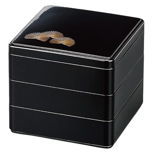 J-kitchens 重箱 3段 5.5寸 段付福徳 お重箱 黒 松笠 16.5cm x 15.2cm