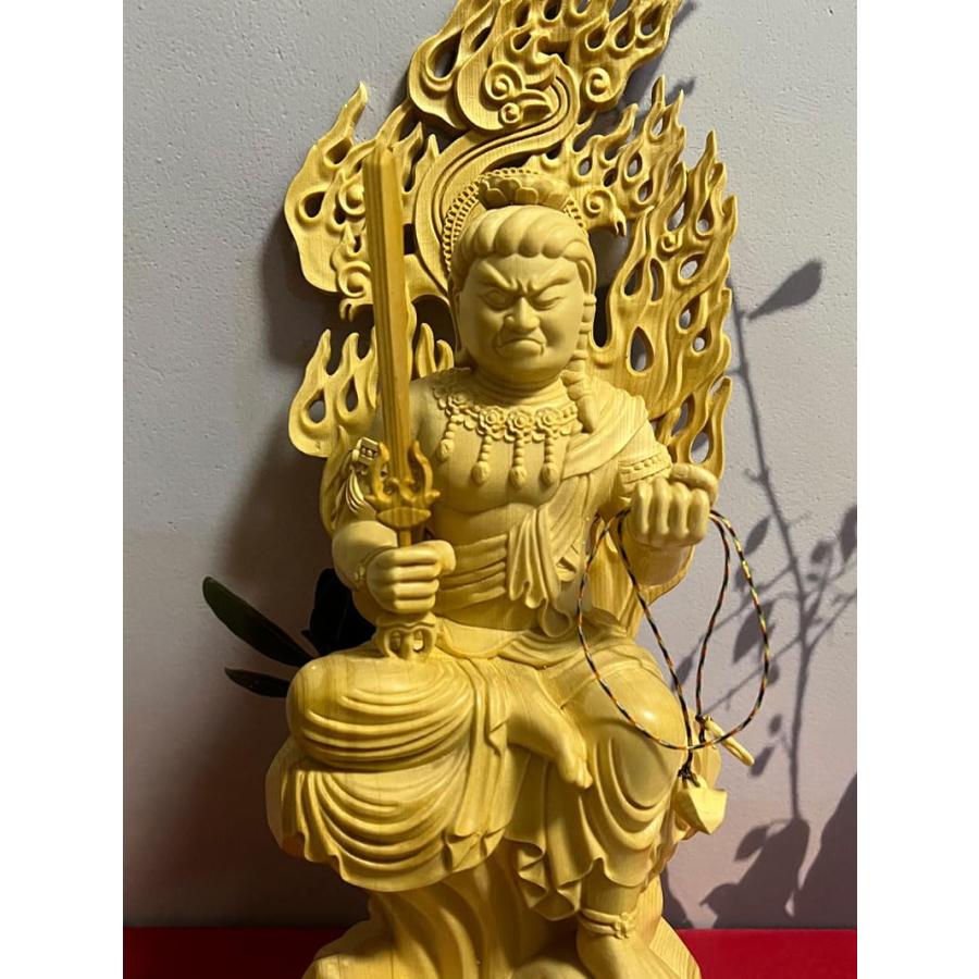 美術品 木彫り仏像【不動明王座像】真言宗脇仏(酉年生まれ)桧木製高級