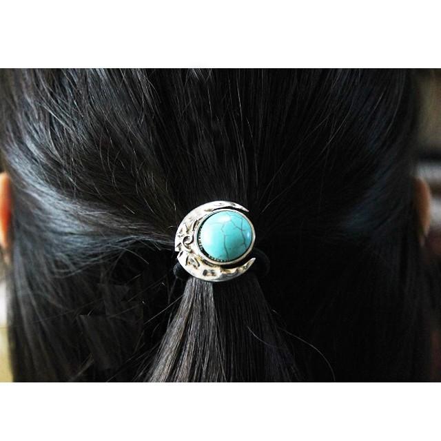ターコイズカラーヘアゴム ムーン型 シルバー ヘアアクセサリー