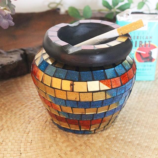モザイク灰皿ボール ハンドメイド灰皿 ガラス灰皿 インテリアになる