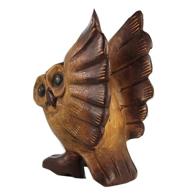 羽ばたくフクロウ 木彫りフクロウ ふくろうオブジェ フクロウの置物