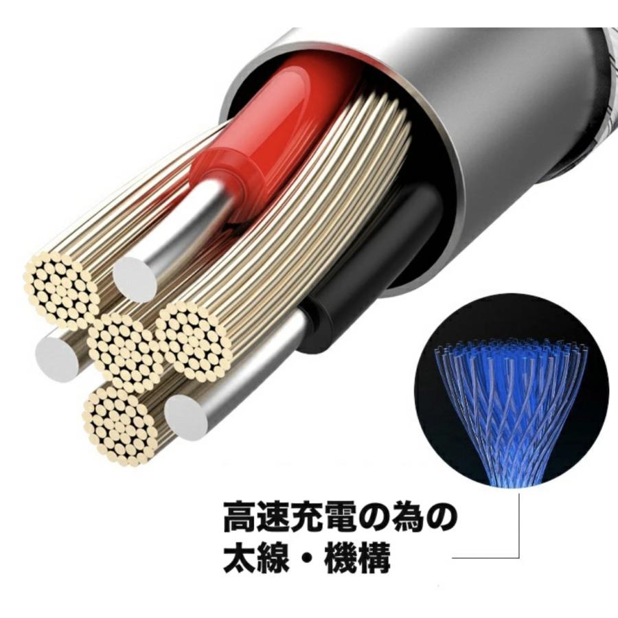 ３in１ 充電ケーブル 高速充電５Ａ対応 USB iPhone Android Type-C マイクロUSB ナイロン編み 高耐久 充電専用 持ち運び |  | 05