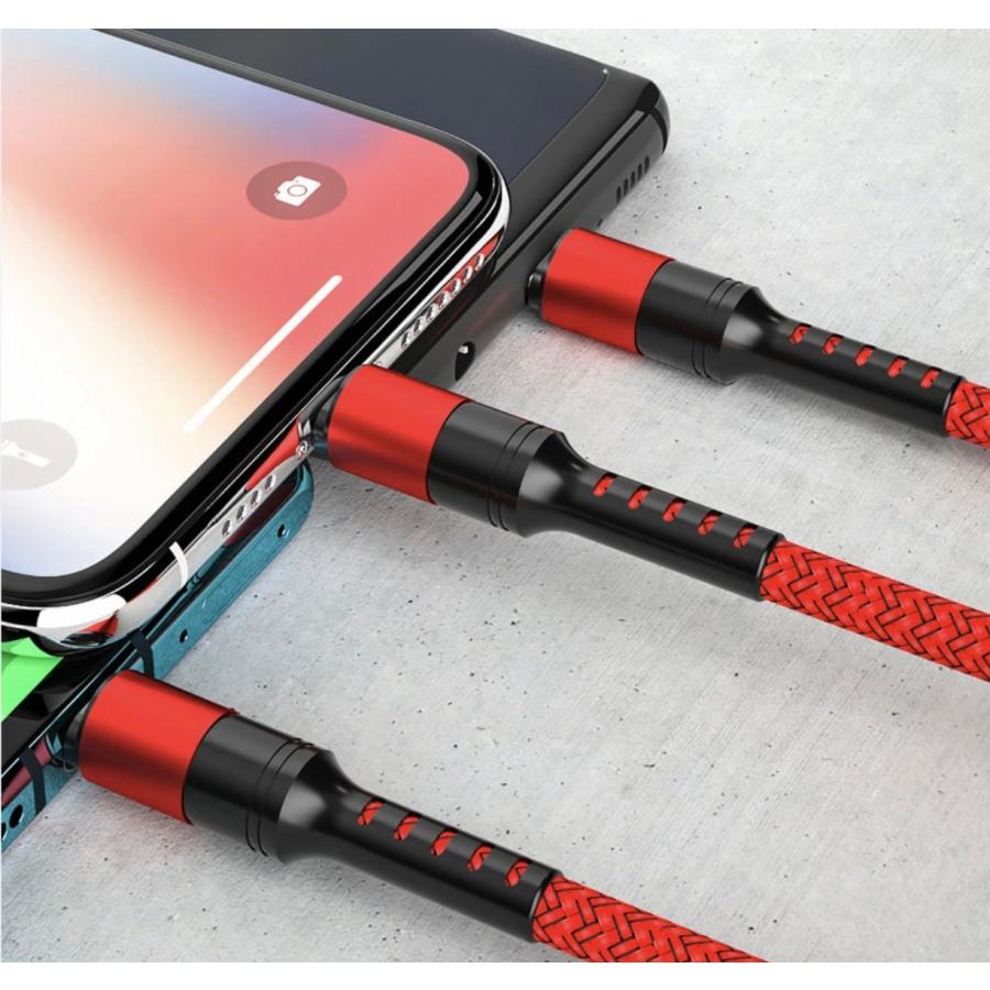 ３in１ 充電ケーブル 高速充電５Ａ対応 USB iPhone Android Type-C マイクロUSB ナイロン編み 高耐久 充電専用 持ち運び |  | 07