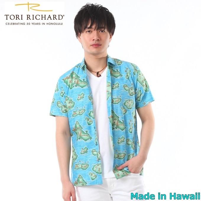 アロハシャツ TORI RICHARD トリリチャード ブルー/ハワイ諸島柄・ハワイ製 メンズ/青/コットン 海外挙式 クールビズ｜earthdorops