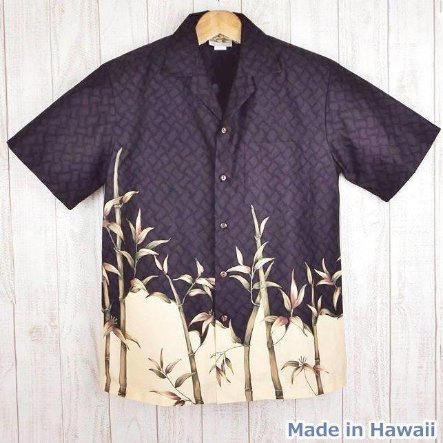 アロハシャツ メンズ Winnie Fashion 黒紫地 竹柄ウィニーファッション ハワイ製 コットン 宅配便別途 11周年記念イベントが