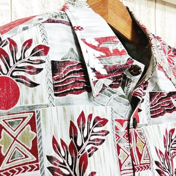 アロハシャツ ハワイ製 メンズ パラダイスベイ Paradise Bay カヒコレッド パラダイスデザイン 立ち襟 裏生地 コットン 限定デザイン Earth Drops 通販 Yahoo ショッピング