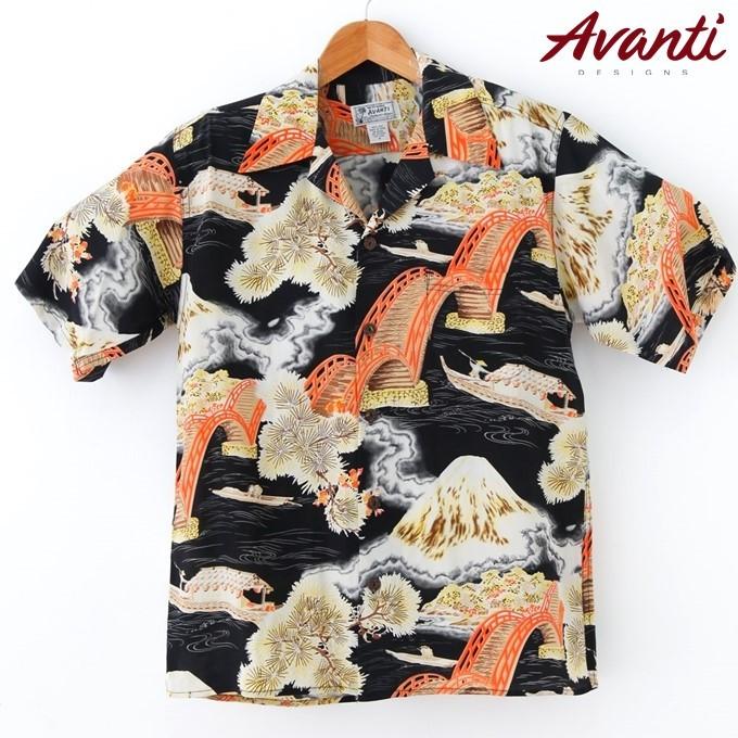アロハシャツ メンズ シルク生地 Avanti/アバンティ/富士山・錦帯橋