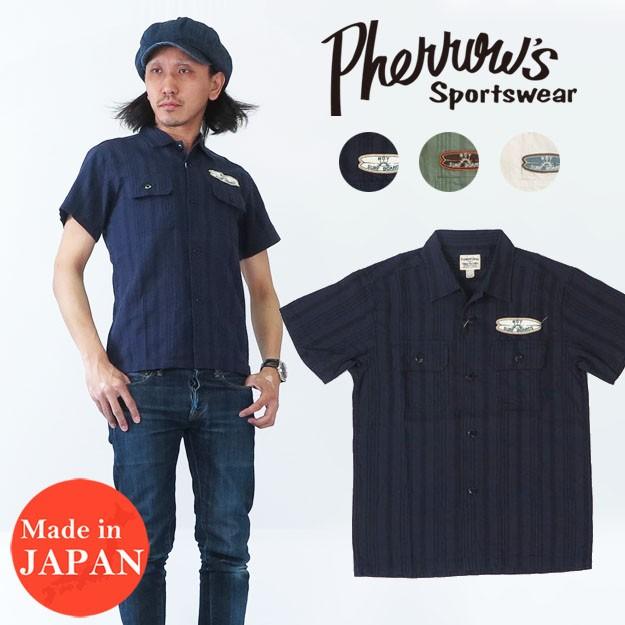 フェローズ Pherrows 半袖 オープンカラー シャツ ワッペン 18s-pog107-p Pherrow's（フェローズ） Pherrows 半袖 オープンカラー シャツ