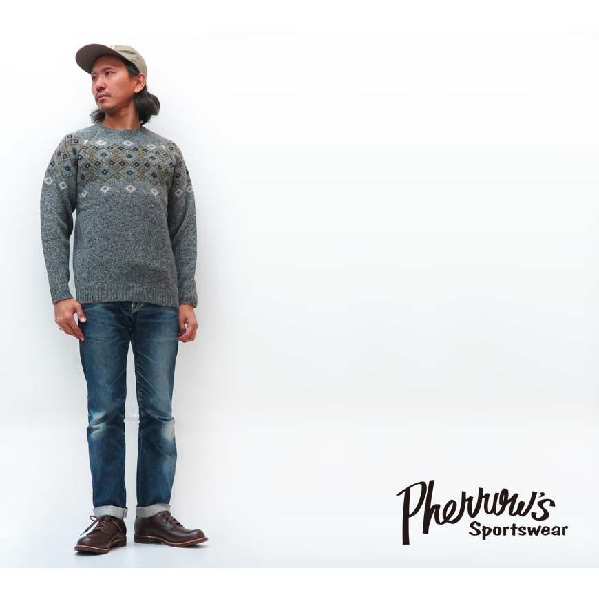 Pherrow's（フェローズ） 長袖 雪柄 ニット セーター スノーパターン