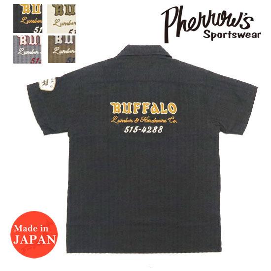 希少 21SS PHERROW'S シアサッカー チェーン刺繍 40s Pherrow's（フェローズ） 半袖 オープンカラー シアサッカー ワーク