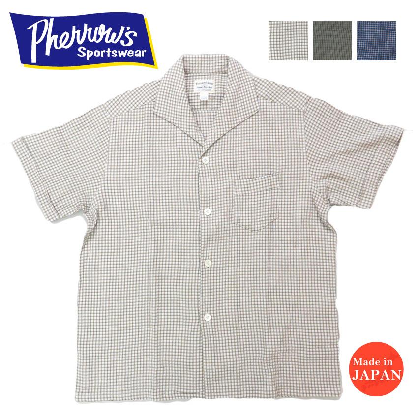 Pherrow's（フェローズ） 半袖 チェック イタリアンカラーシャツ 25S