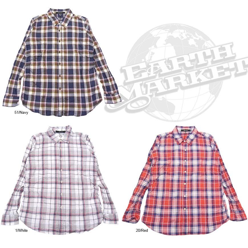 Johnbull（ジョンブル） シャツ 長袖 シワ加工 シャーリング チェック