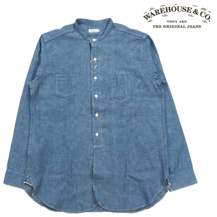 WAREHOUSE ウェアハウス 長袖 スタンドカラー シャンブレー WAREHOUSE ウェアハウス 長袖 スタンドカラー シャンブレー