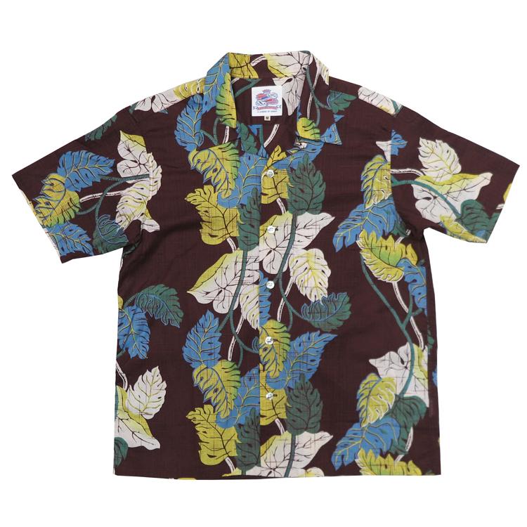 【完売品】Duke Kahanamoku MONSTERA リネンアロハ L 茶 SUN SURF サンサーフ デュークカハナモク 半袖 コットン/リネン