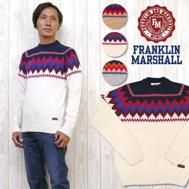 フランクリン マーシャル FRANKLIN＆MARSHALL ニット セーター ジャガード パターン クルーネック fm40181-6027 FRANKLIN & MARSHALL（フランクリンマーシャル） フランクリン