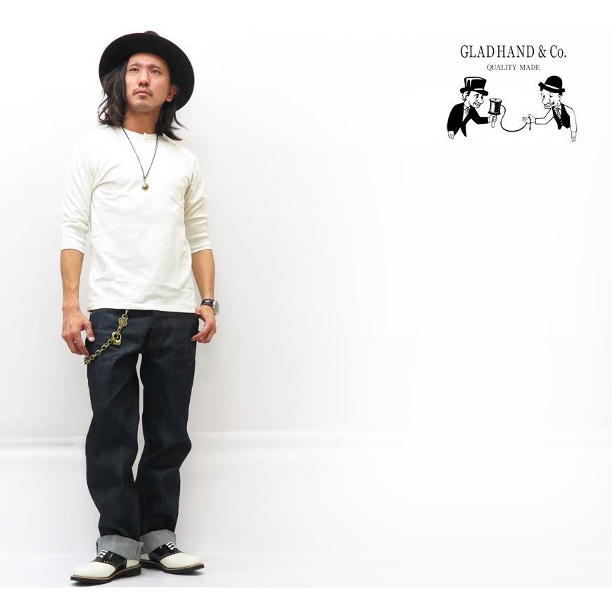 GLAD HAND（グラッドハンド） 5分袖 ヘンリーネック ポケット Tシャツ