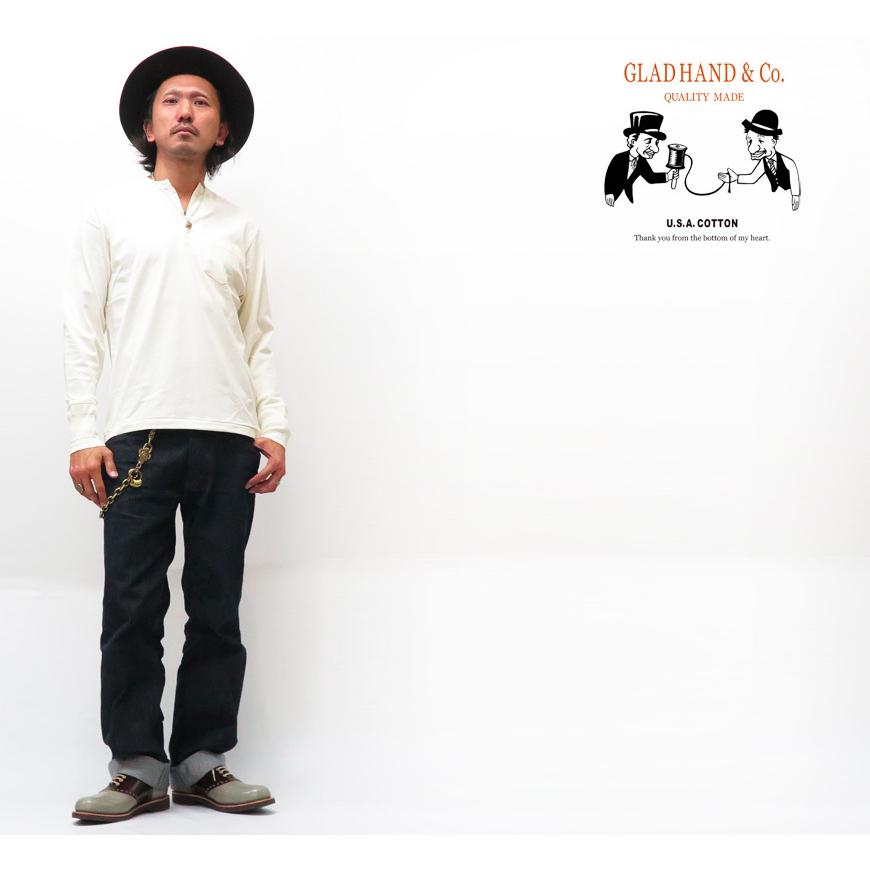 GLAD HAND（グラッドハンド） 長袖 Tシャツ ヘンリーネック 胸ポケット