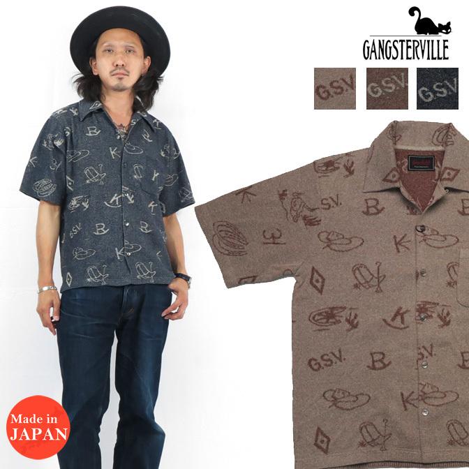 GANGSTERVILLE ギャングスタービル 半袖 綿/麻 ニット シャツ DJANGO GLAD HAND グラッドハンド GSV-21-SS-09｜earthmarket1